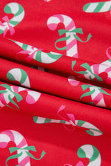 Red Christmas Candy Cane Print Knotted Pajama Set