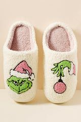 Grinch Inspired Pink and Cream Christmas Slippers