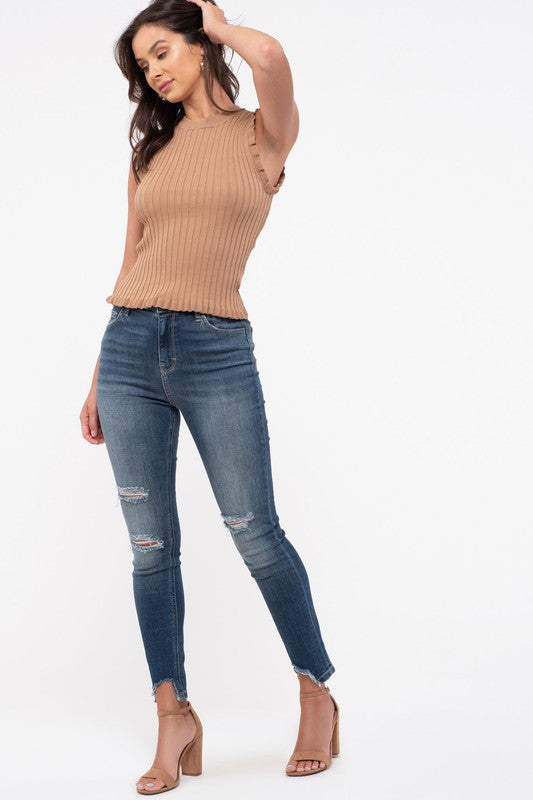 Bridget Mock Neck Sleeveless Rib Sweater Top