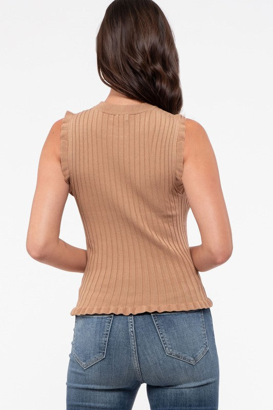 Bridget Mock Neck Sleeveless Rib Sweater Top