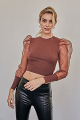 Valentina See Through Organza Sleeve Sweater Top