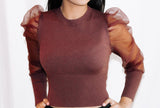 Valentina See Through Organza Sleeve Sweater Top